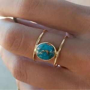 New 925 Sterling Silver with 18k Gold filled Turquoise Ring SZ 5